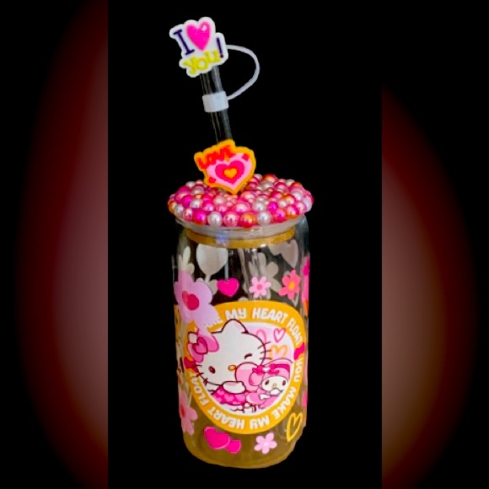 16oz glass tumbler with lid and glass straw